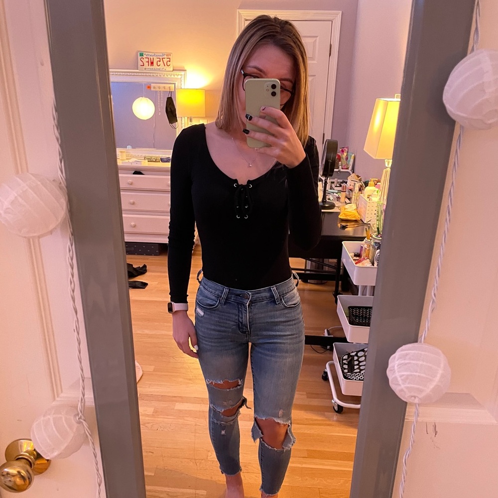 Black lace up bodysuit